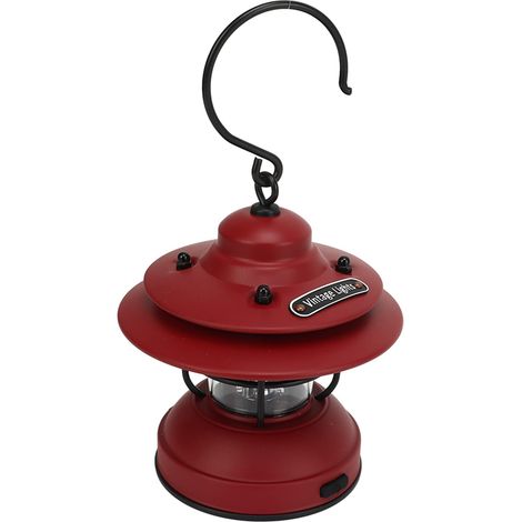 Vintage-Laterne, Metallhaken mit hoher Lichtdurchlässigkeit, Vintage-Campinglaterne, Helligkeit einstellbar bis 35-100 lm IPX4 wasserdichte LED für den Außenbereich (Mattrot)