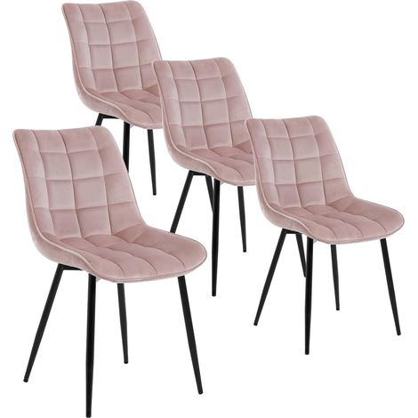 Lot de 4 Chaises de Salle à Manger WOLTU, Chaise de Cuisine, Assise rembourrée en Velours épais, Pieds en métal, Rose (1/5)