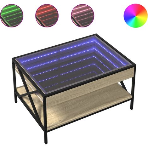 Tavolino da salotto con ripiano design moderno con LED 70 x 50 x 38 cm in legno ingegnerizzato, vetro e metallo DEC037485