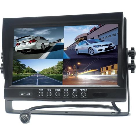 Écran TFT LCD 9" pour voiture - Télécommande - 4 canaux - 4 broches - Entrées vidéo - Résistant aux chocs - 12 V-24 V - 800480HD - Parasol anti-éblouissement (1/5)