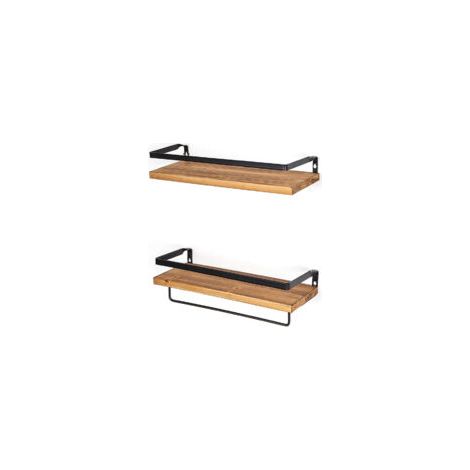 Étagère murale, lot de 2, porte-serviettes, couleur pin- Crezuo (1/3)