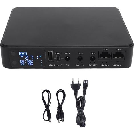 18000mAh Mini UPS Battery Backup, 5 Prises de Secours de Secours Alimentation de Batterie avec Une Sortie Multi-Tension DC 5V 9V 12V pour Le Routeur WiFi, Caméra de sécurité (Prise UE)