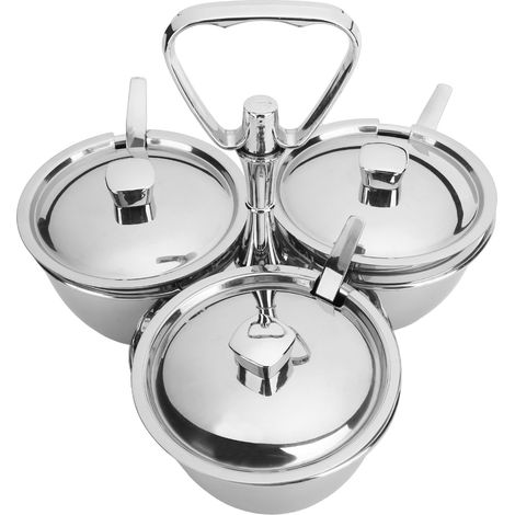 Étagère à épices cuisine en acier inoxydable Pots d'assaisonnement ensemble de condiments organisateur rotatif J13390(3) Pot 3 pièces