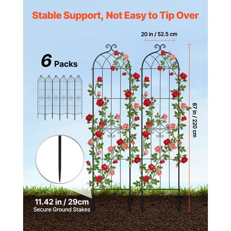 Treillis de Jardin Métal 52,5x220 cm Support de Plante Grimpante Lot de 6 Treillis pour Rosiers, Tomates, Concombres, Fleurs Légume… (1/5)