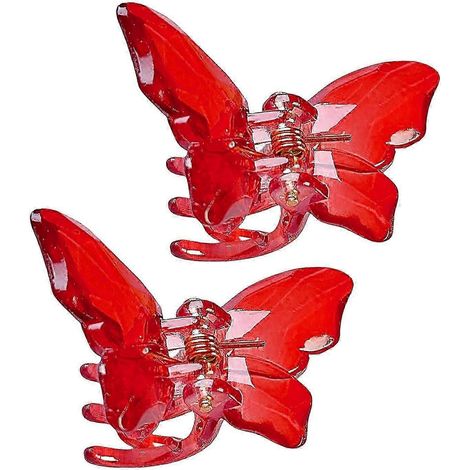 Lot de 2 pinces à cheveux transparentes en forme de papillon pour filles, mini pinces à cheveux tressées, transparentes-Red (1/5)