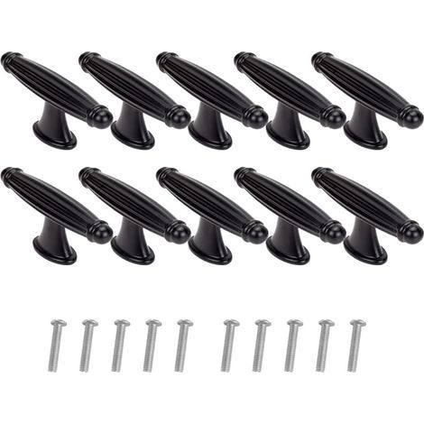 10 Tiradores vintage en forma de T para muebles, pomos retro para puertas de armarios, con tornillos, para puertas de armarios, cómodas, cocinas, aparadores (negro) (1/5)