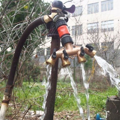 Distributeur d'eau - - 4 voies - Laiton massif - 4 vannes marche-arrêt - Adaptateurs 26 mm (1/4)