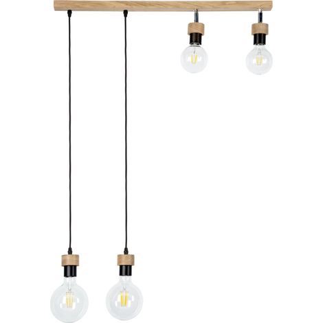 lampadario 4 luci "clartina" metallo e legno, e27 (1/4)