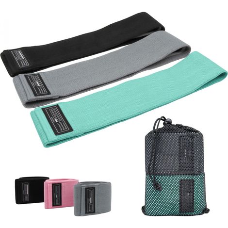 Lot de 3 élastiques de résistance pour musculation, fitness, pilates - Turquoise, gris, noir - Vivezen (1/5)