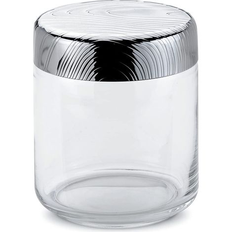 Alessi Veneer PU05/75, Barattolo da Cucina Ermetico di Design, in Vetro con Coperchio in Acciaio Inossidabile 18/10 con Decoro in Rilievo