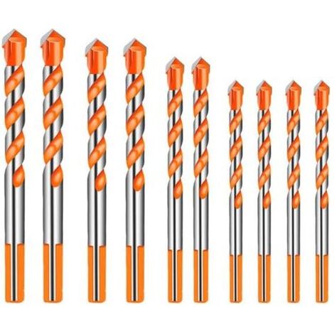 10 pièces Foret Carrelage Verre Foret Multi-matériaux Triangle Porcelaine Forage Métalliques pour carrelage béton brique verre plastique Marbre Miroir Bois Diamant 6mm 8mm 10mm 12mm Orange (1/3)