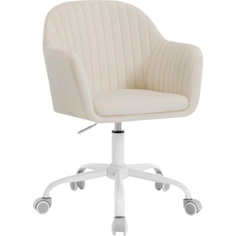WOLTU Silla de Oficina Ergonómica Acolchada de Terciopelo Escritorio Giratoria con Ruedas Altura Regulable, Crema