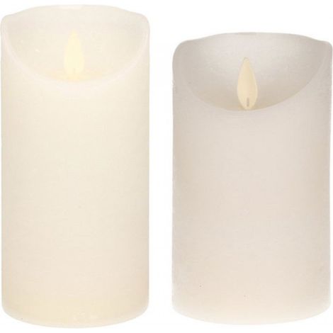 Lot de 2 bougies LED blanc neige à flamme mobile - 12,5 et 15 cm - Bougies piliers d'intérieur à ambiance chaleureuse (1/3)