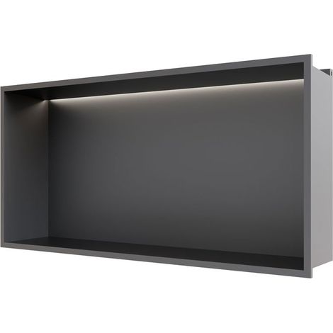 RAK Ingot Rectangular Recessed Niche 300mm H x 600mm W with LED - Matt Black (1/4)