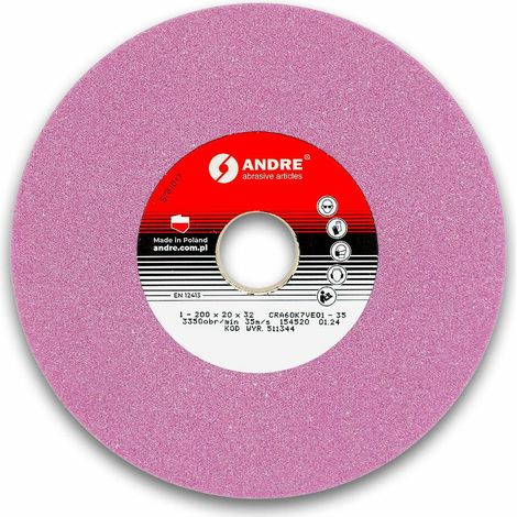 Mola abrasiva piatta Andre 200 mm x 20 mm x 32 mm CRA60K7VE01-35 rosa "TIPO 1"
