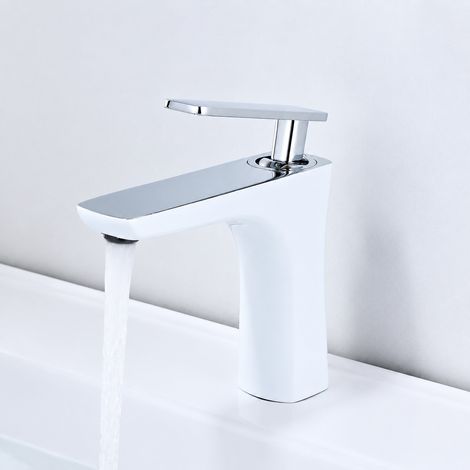 Mitigeur lavabo salle de bain blanc incrusté d'argent modèle bas avec tuyaux d'arrivée d'eau de 60 cm 40 × 30 × 10 cm 930 g – Livraison gratuite (1/2)
