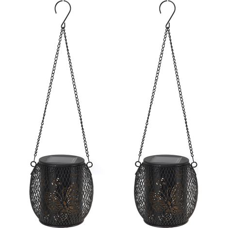 de 2 lanternes solaires de jardin en fer forgé étanches IP65