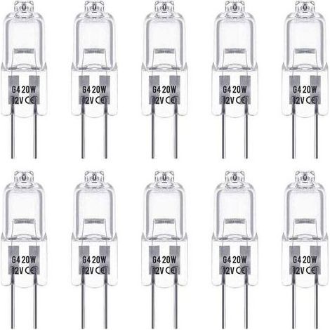 Ampoules halogènes G4 12 V 20 W à culot à broche, blanc chaud (2800 K), dimmables, basse tension, capsule transparente, lot de 10 (1/5)