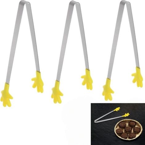 3 pinces alimentaires, acier inoxydable avec embouts silicone, jaune, 14,5 x 3 cm, cuisine et service (1/5)