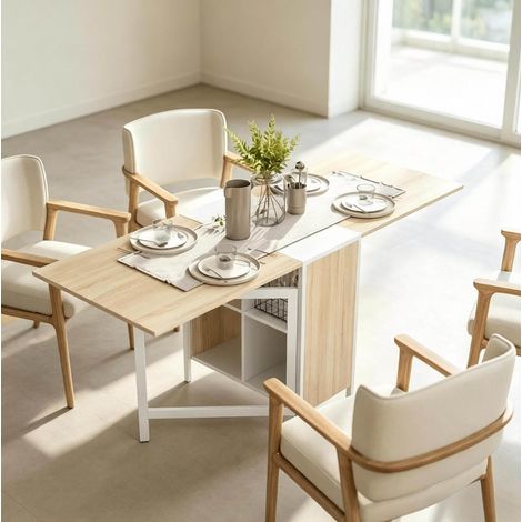 Tavolo pieghevole 169x60x75 cm MDF bianco/rovere, con contenitore per cucina FloraGrace (1/5)