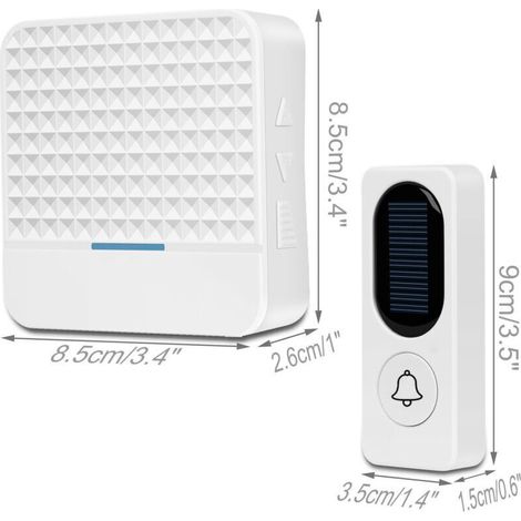 Sonnette sans fil Sonnette solaire électronique sans fil, blanche 8,5 8,5 2,6 cm, 9 3,5 1,5 cm