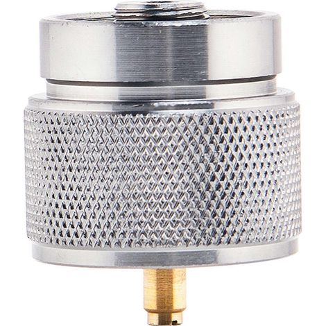 Adaptateur pour réchaud de camping : entrée pour petite bouteille de propane de 1 lb et sortie avec valve Lindal EN417. Convertisseur pour cartouche de GPL de camping. (1/5)