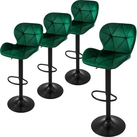 ML-Design Barhocker 4er Set, Bezug aus Samt, Grün, Gepolsterter Barstuhl mit Rückenlehne und Fußstütze, Tresenhocker höhenverstellbar 59-79 cm, 360° drehbar, Bistrohocker Hocker Drehstuhl Barstühle
