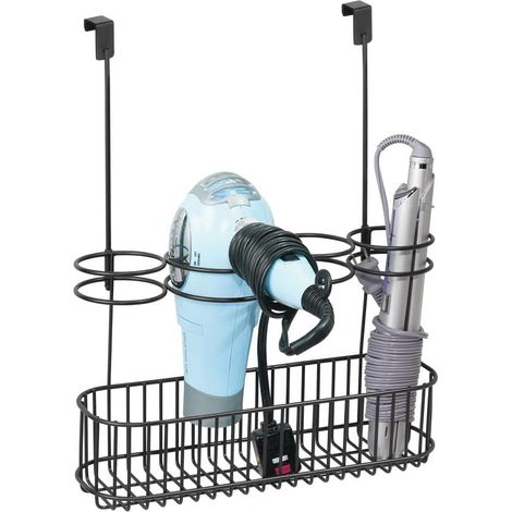 Support de sèche-cheveux sans perçage pour porte, rangement de salle de bain, idéal fer à lisser et à boucler (1/5)