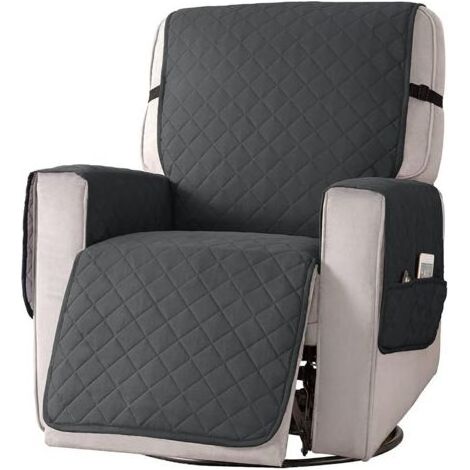 Stuhlschutz mit Taschen, Stuhlschutz für 1-Sitzer-Fernsehsessel, waschbarer Stuhlbezug, grauer Stuhlschutz, Größe S (1/5)