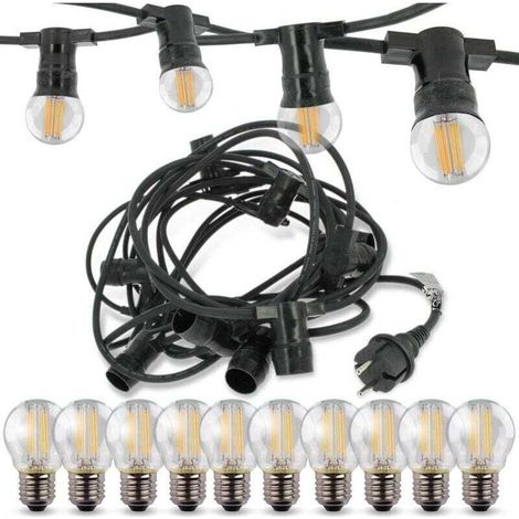 Guirlande lumineuse d'extérieur 15M – 25 ampoules LED G40 IP45 étanches – Lumière blanche chaude pour terrasse, mariage, Noël