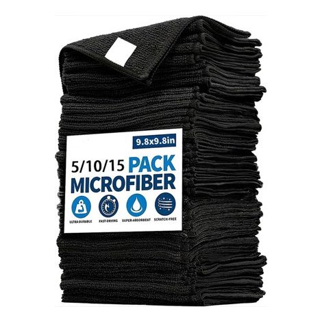 12 chiffons de nettoyage noirs pour le lavage de voiture et la cuisine, doux et absorbants, 25 x 25 cm