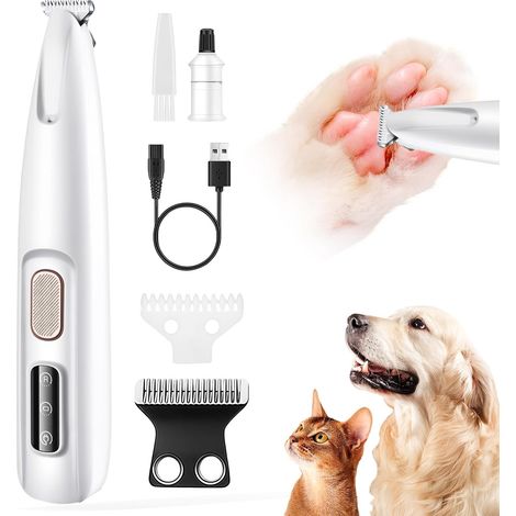 Set tondeuse pattes chien/chat, LED, USB, étanche, pour pattes, yeux, visage, corps.