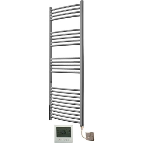 Extra High Heat Output Chrome Electric Towel Rail 500 x 1500mm Curved Bathroom Radiator Heater  + 7 Day  Timer/Thermostat (1/4)