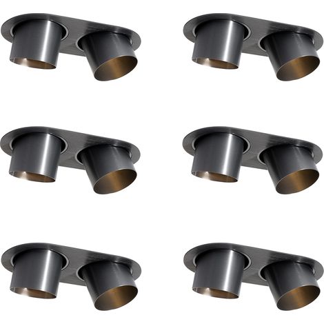 Set of 6 Recessed Spotlights Gunmetal GU10 70mm Tiltable 2-Lights - Installa