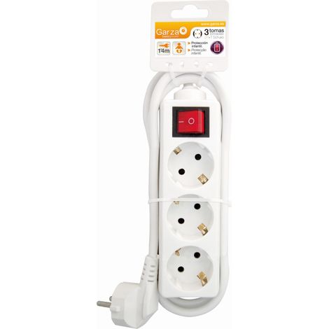 Garza Basic Power - Regleta Base múltiple con 3 tomas, interruptor, y cable de 1,5mmX1,4m Color Blanco (1/2)