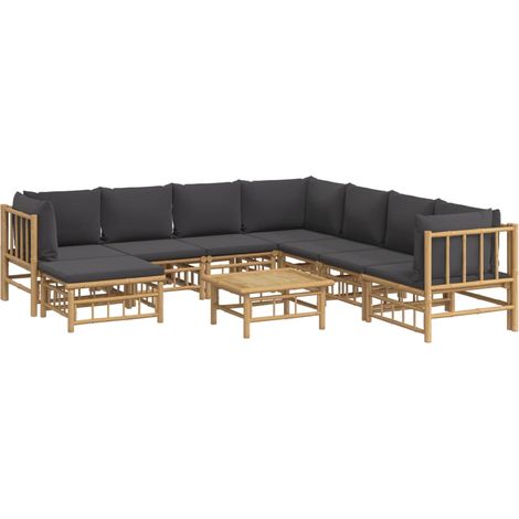 Set de muebles de jardín 9 piezas bambú con cojines gris oscuro vidaXL (1/5)