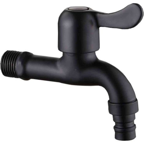 Robinet d'eau en acier inoxydable 304, calibre G1/2, mural, long, simple, pour lave-linge, noir (1/5)