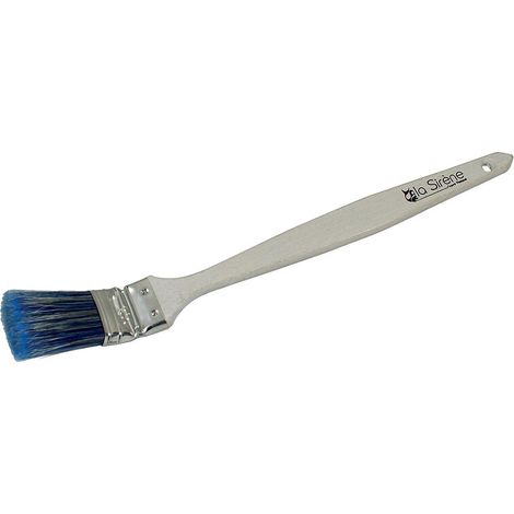Brosse Radiateur BLUE MUST largeur 25 mm coudée sur plat soies/synthétique bleus avec manche bois verni et virole inox - THÉARD
