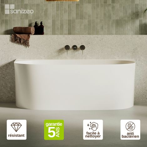 Baignoire asymétrique en minéral composite Design – Blanc Mat, L158 x l86 x H58 cm – FROSK LAVABERG (1/5)