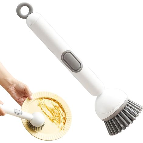 Cepillo para fregar con dispensador de jabón - Cepillo de limpieza de cocina, mango ajustable con soporte para dispensador para limpieza de ventanas de baño y cocina (1/5)