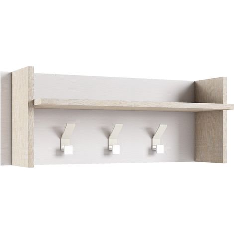 Appendiabiti 90x29 cm  bianco frassinato e cemento con un ripiano e tre ganci - Nantes