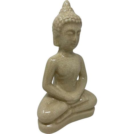 Statua buddha soprammobile decorazione casa statuetta siddharta seduto portafortuna in ceramica 21X11 cm Beige