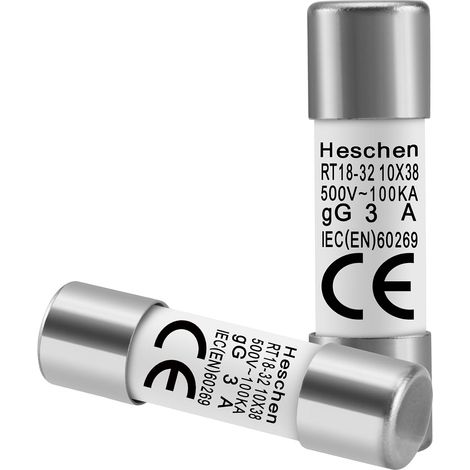 Ceramic Cylindrical Tube Fuse Link, RT18-32 (RO15), 1038mm, 3A 500V, Pack of 20 (1/5)