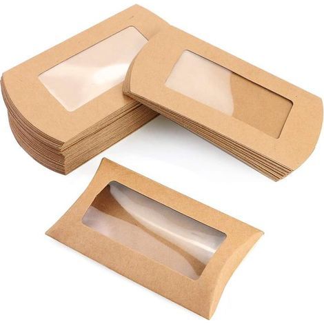 Boîtes gondoles Kraft - Lot de 20 - 14,5 x 7,5 cm - Marron - Boîtes à fenêtre Kraft pour bonbons - Boîtes cadeaux (1/5)