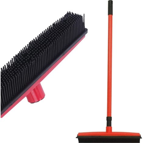 Rubber Broom Brush, Carpet Brush for Cleaning Rubber Broom Indoor 68-120cm Adjustable Handle Pet Hair Cat Dog Removal Cleaning Floor Brush Silicone Sweeper Outdoor Broom Hardwood Tiles, Red (1/5)