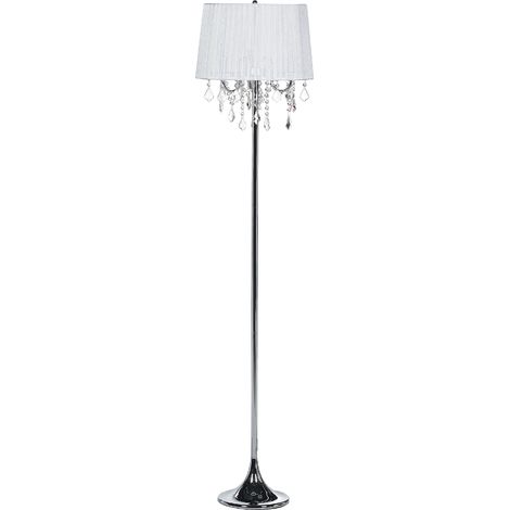 Lámpara de pie de metal plateado blanco 165 cm 3 luces pantalla tambor Evans (1/5)