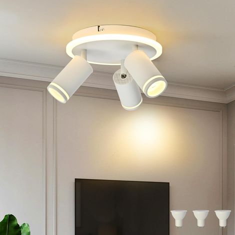 Plafonnier LED 3 Rond Spots,Moderne Éclairage luminaire avec lueur inférieure 8W+3x5W GU10 Ampoules,Blanc Chaud 3000K Plafonnier Intérieur pour Cuisine, Blanc (1/5)