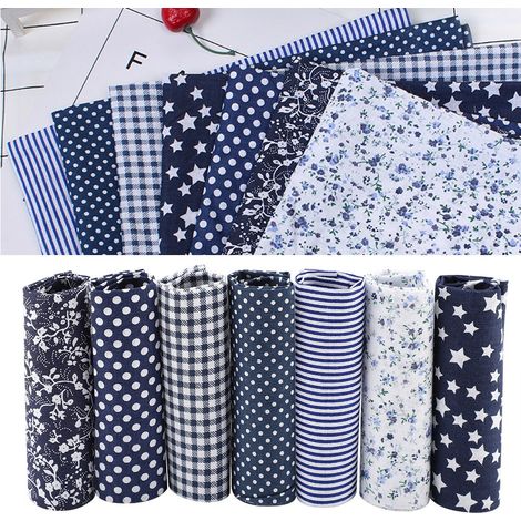 7 pièces de tissu coton 50x50cm, assortiment de carrés prédécoupés pour quilting et projets DIY (Bleu) (1/5)