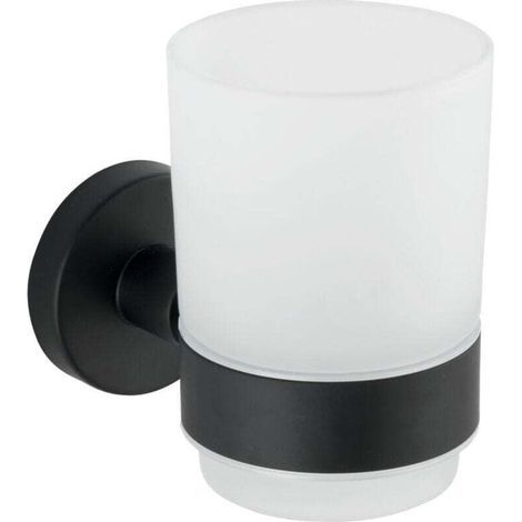Porte-brosse à dents Bosio Black inox mural noir 7 x 9,5 cm support brosse à dents mural design accessoires salle de bain noir verre à brosse à dents inox haut de gamme ab removable sans perçage (1/5)