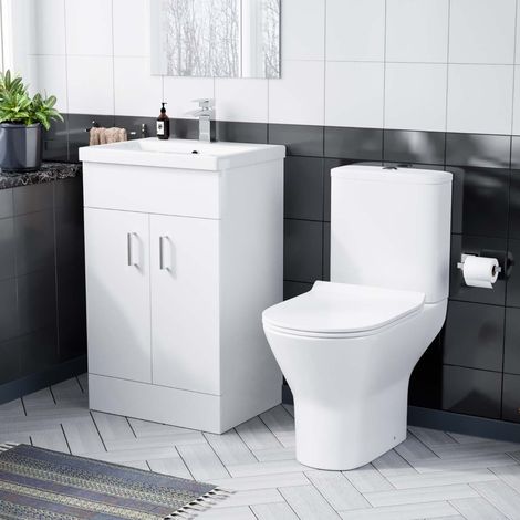 500mm Floorstanding White Basin Vanity & Rimless Close Coupled Toilet Flat Pack (1/5)